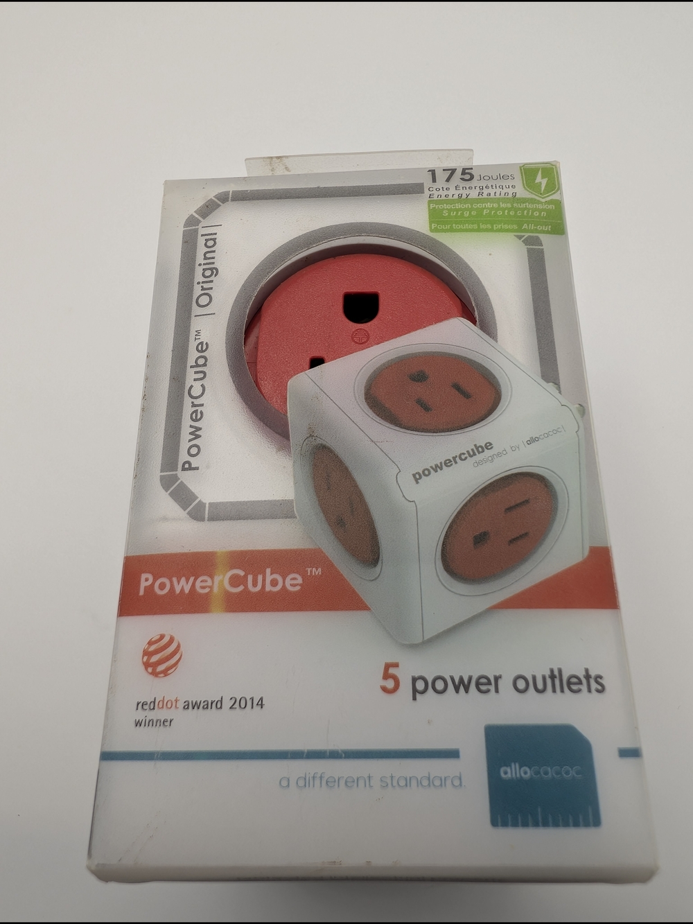 Allocacoc Original Powercube  5 Outlet Brand New  Red & White 175 Joules